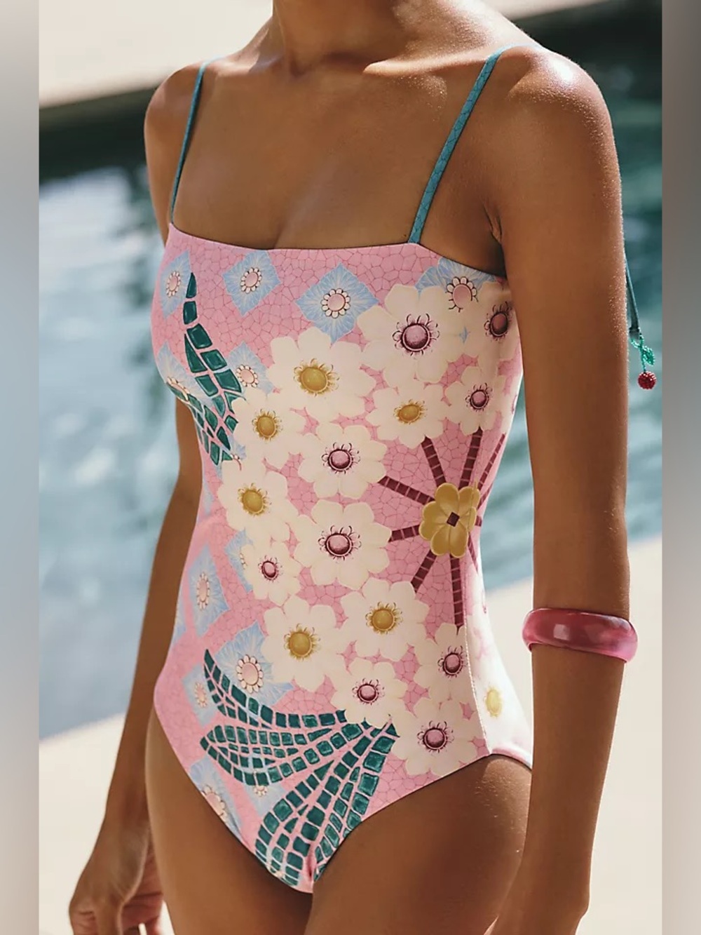 Agua Bendita Pink Floral Mosaic One-Piece Swimsuit